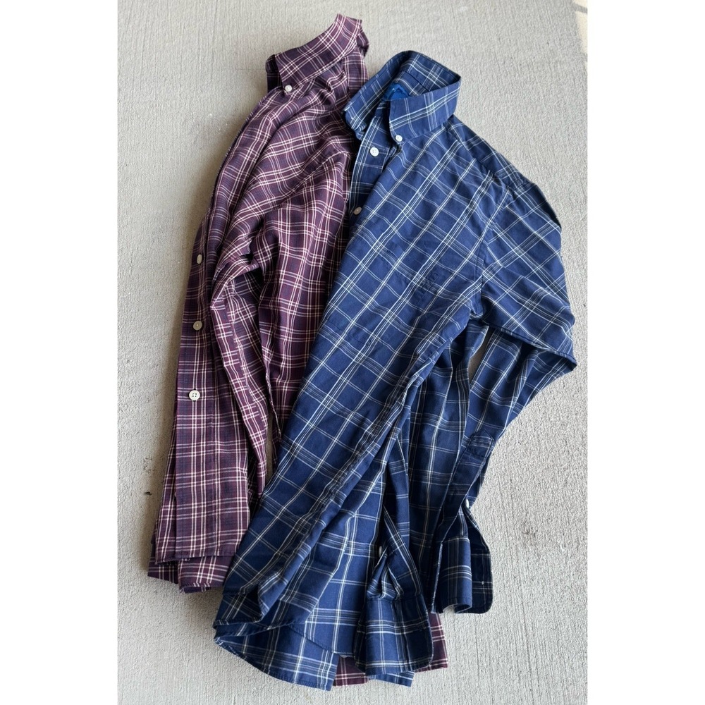 Lot Of 2 Vintage Towncraft Button Down Mens S Blue /Burgandy Plaid Long Sleeve